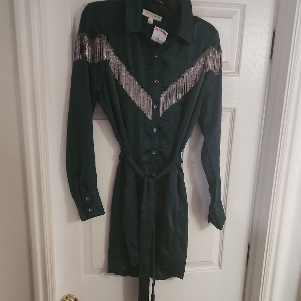 Green Dress with Silver Accents